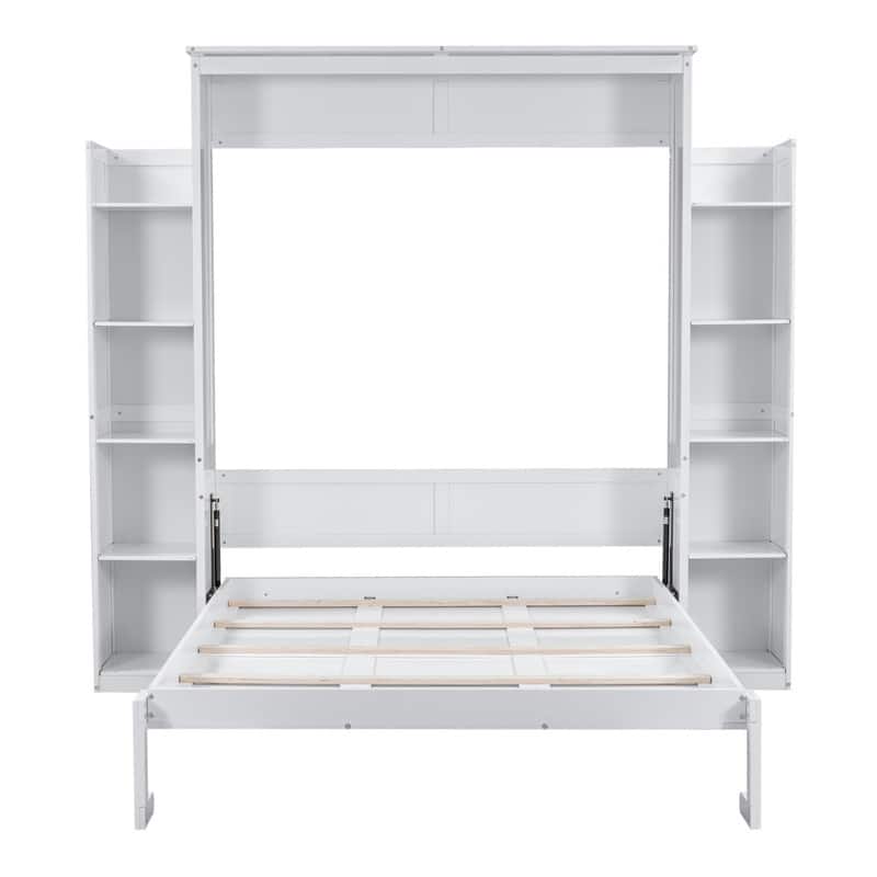 Queen Size Murphy Bed Wall Bed with Shelves and LED Lights