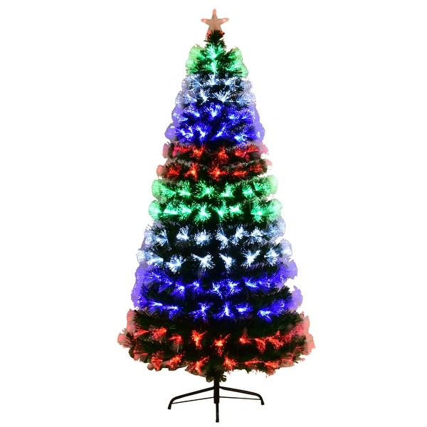 Costway 6Ft Multicolor LED Lights & Stand Pre-Lit Fiber Optic Artificial Christmas