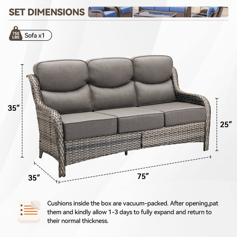 Outdoor Armset Sofa PE Rattan Patio Sofa - 3-Seat Sofa