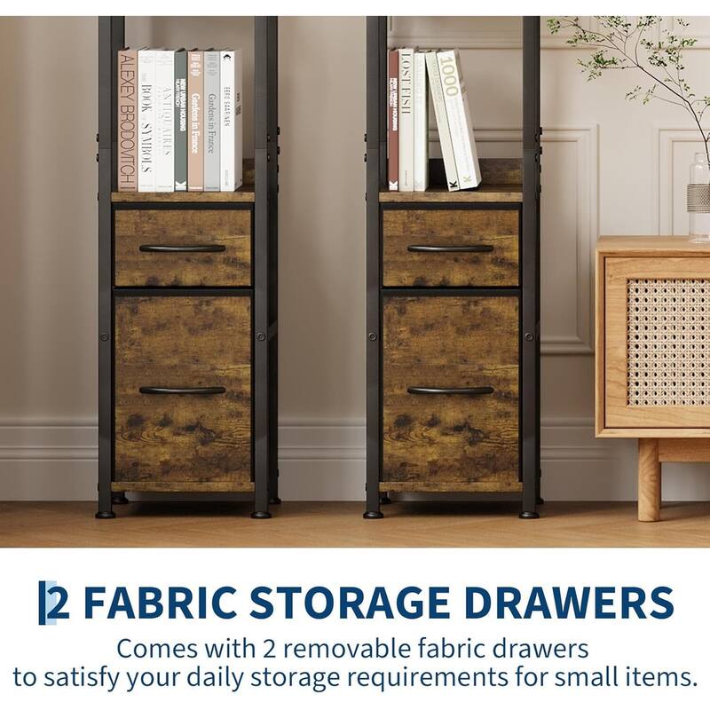 6 Tier Tall Bookshelf with Drawers, Freestanding Display Storage Shelves