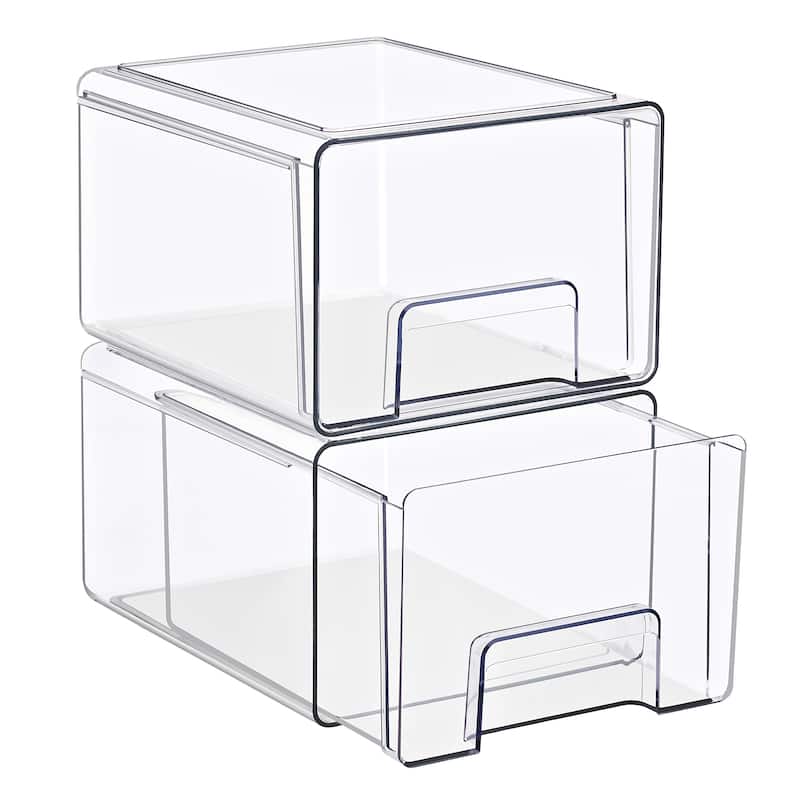 Sorbus Clear Stackable Storage Drawers Case with Handles - for Bathroom, Cabinet, Medicine & Baby Bottle Storage - 2 Pack Large