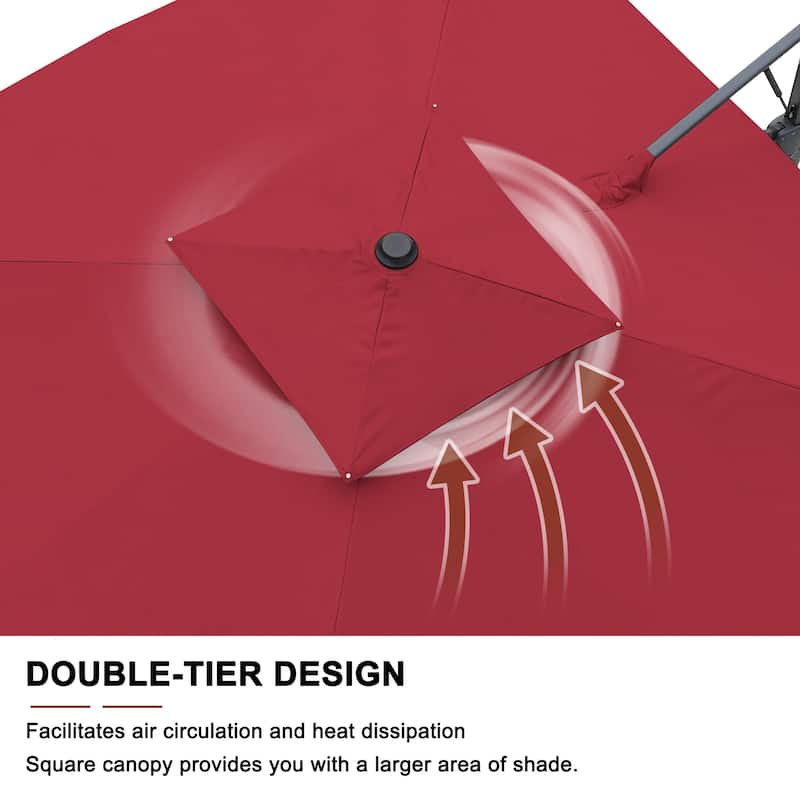 10FT Patio Cantilever Umbrella with Bluetooth Speaker & Lighting (Includes Base)