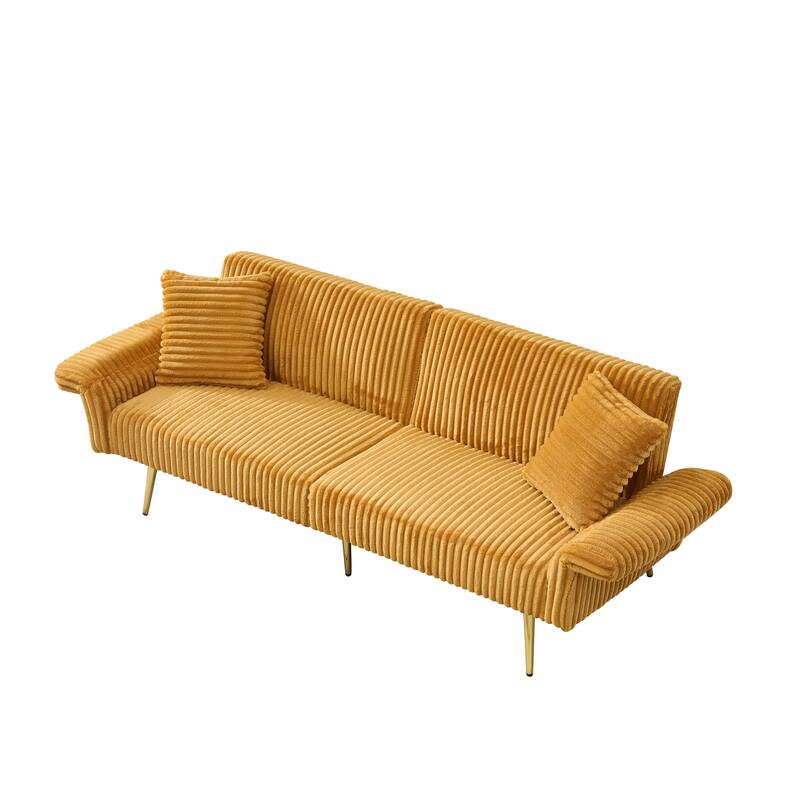 79" Corduroy Foldable Sofa Bed with 3-Position Armrests, High-Resilience Foam, and Metal Legs
