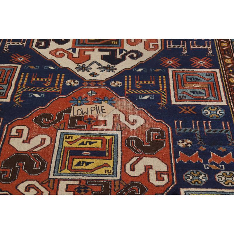 Hand Knotted Oriental 100% Wool Carpet Traditional Tribal Navy Blue & Blues Kazak Area Rug - 10' 0'' X 6' 7''