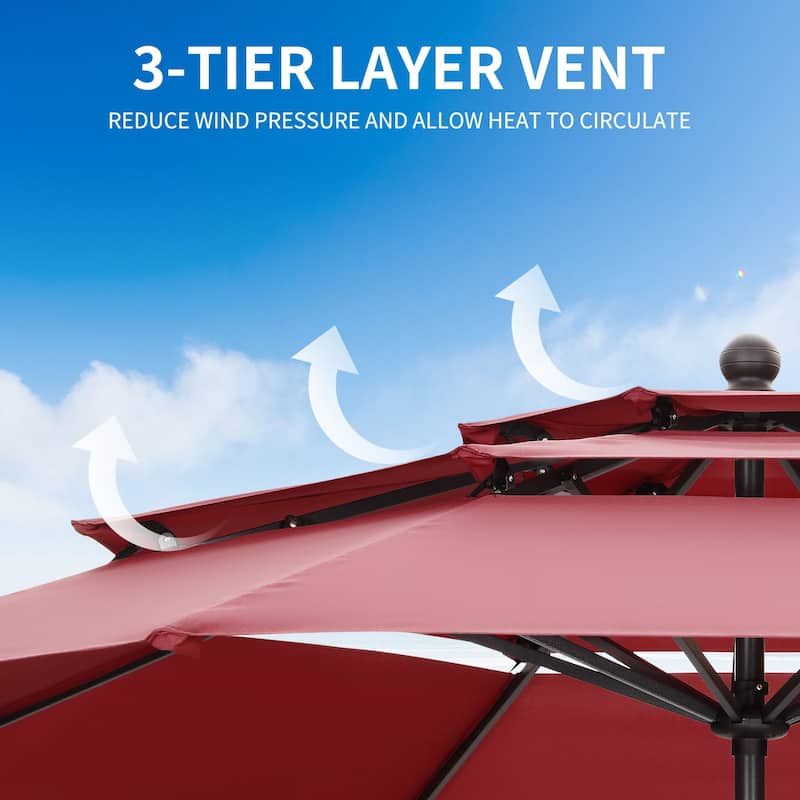 Ainfox 10 ft Patio Outdoor Umbrella with 3 Tiers and Crank Tilt Market Table Umbrella