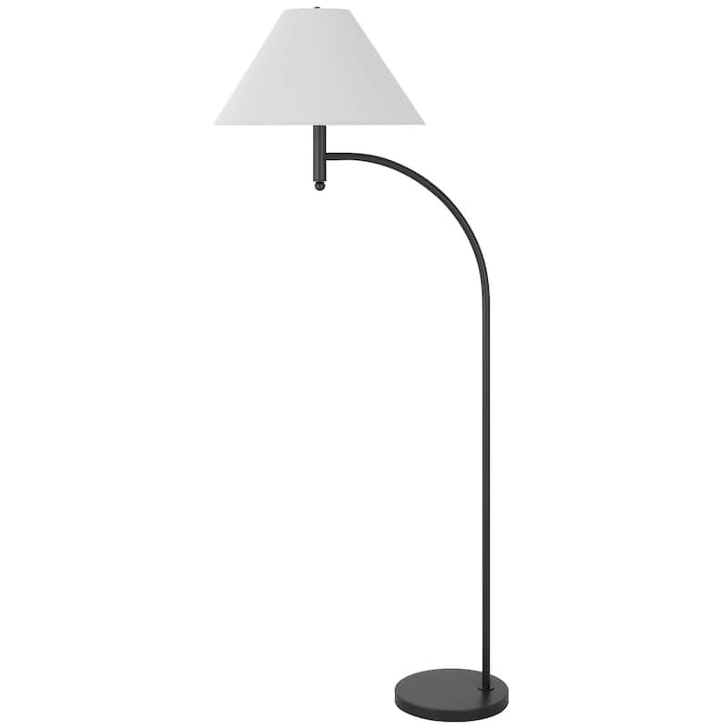 150W 3 way Groton metal mini arc floor lamp with hardback fabric shade - One Size