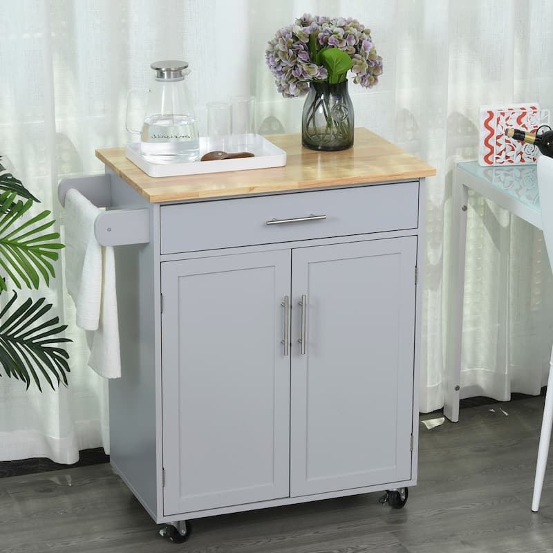 HOMCOM Kitchen Island Cart Rolling Trolley Cart with Drawer, Storage Cabinet & Towel Rack