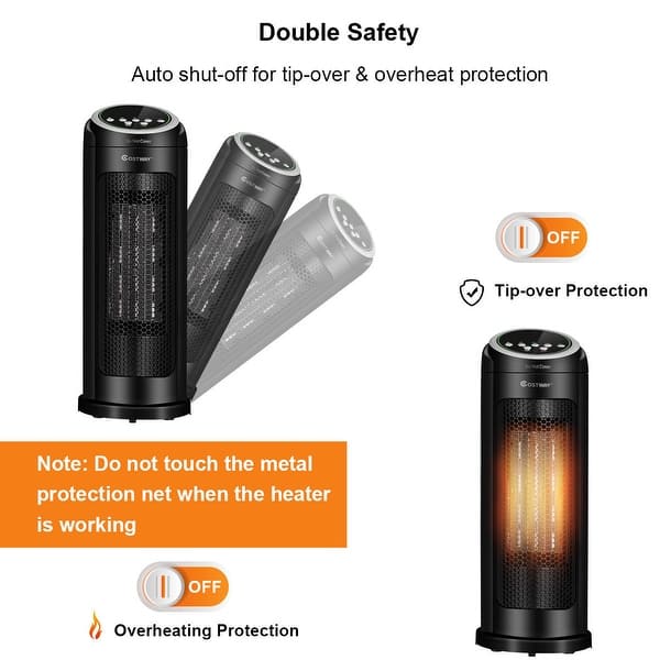 Shop Costway Portable Oscillating Ptc Ceramic Space Heater 1500w Led 12h Overstock 24317478