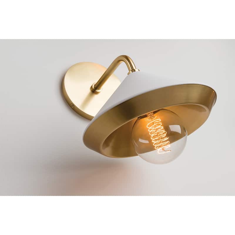Mitzi by Hudson Valley Marnie 1-light Aged Brass Wall Sconce with White Shade