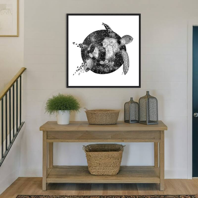 Cosmic Sea Turtle Square Copy by Ec Mazur Framed Canvas Wall Art