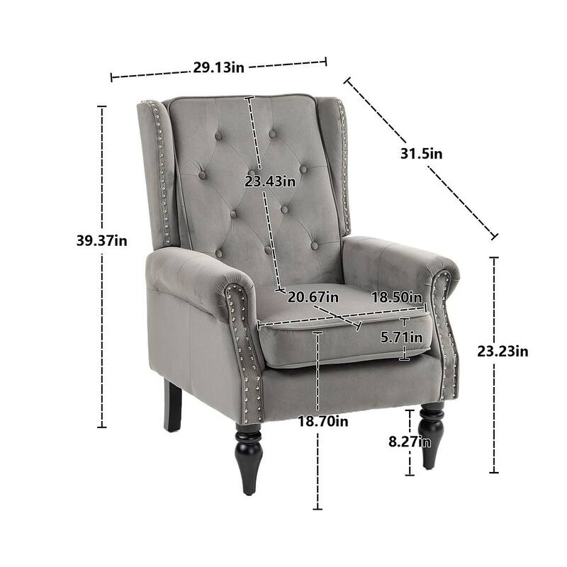 Transitional Wingback Accent Chair Armchair with Sturdy Wood Legs