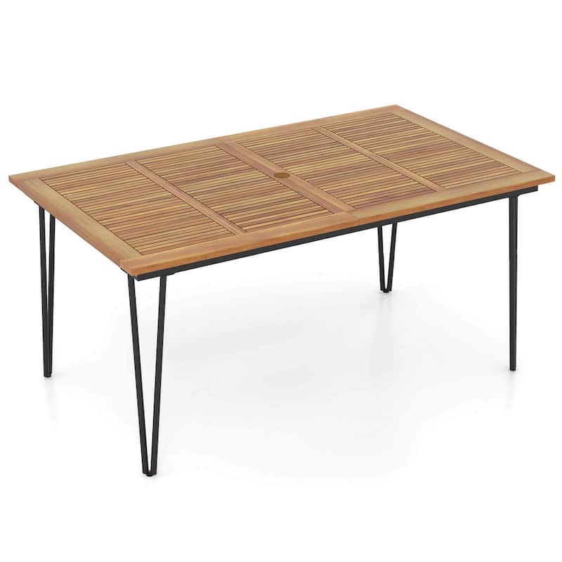 Costway 63-Inch Outdoor Dining Table for 6 People with Acacia Wood - See Details - Natural & Black - See Details