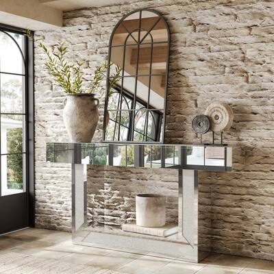 63-Inch Mirrored Entryway Table, Wooden Long Console Sofa Table