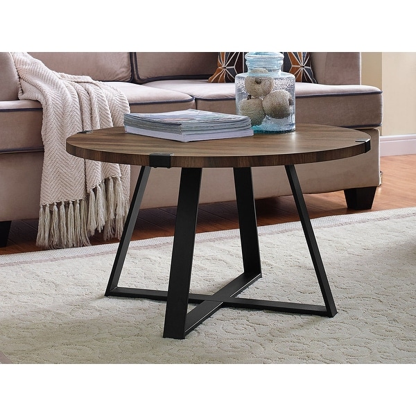 Offex 30 Urban Style Metal Wrap Round Coffee Table Offex 30 Urban Style Metal Wrap Round Coffee Table Dark Walnut Black Free Shipping Today 27199343
