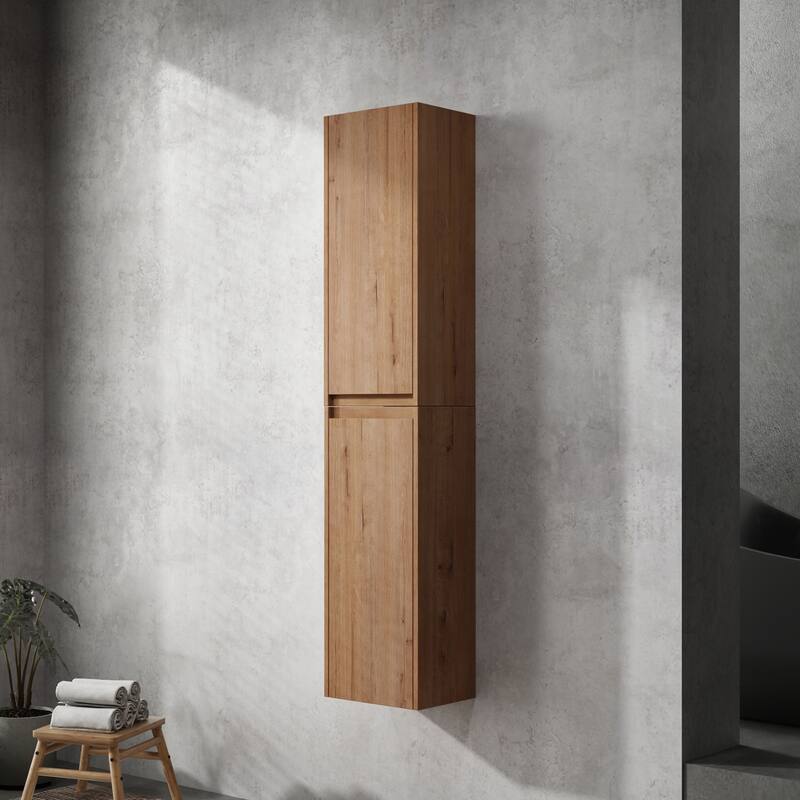 Modern Wall-Mounted Bathroom Side Cabinet with Soft-Close Doors, Floating Design, 6 Storage Compartments, 12-Inch Width