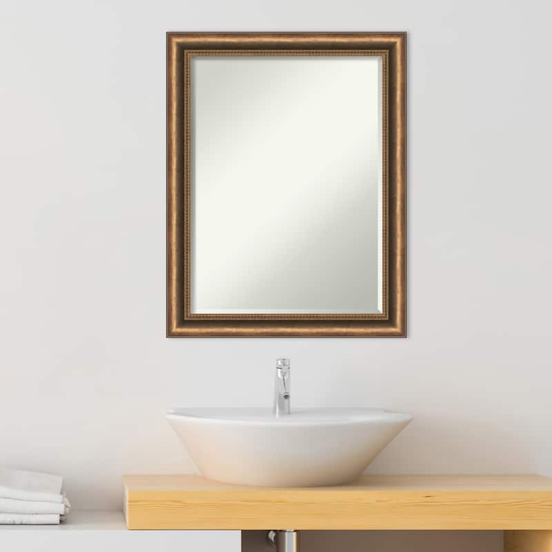 Petite Bevel Wood Bathroom Wall Mirror - Manhattan Bronze Narrow Frame - Manhattan Bronze Narrow - 22 x 28 in