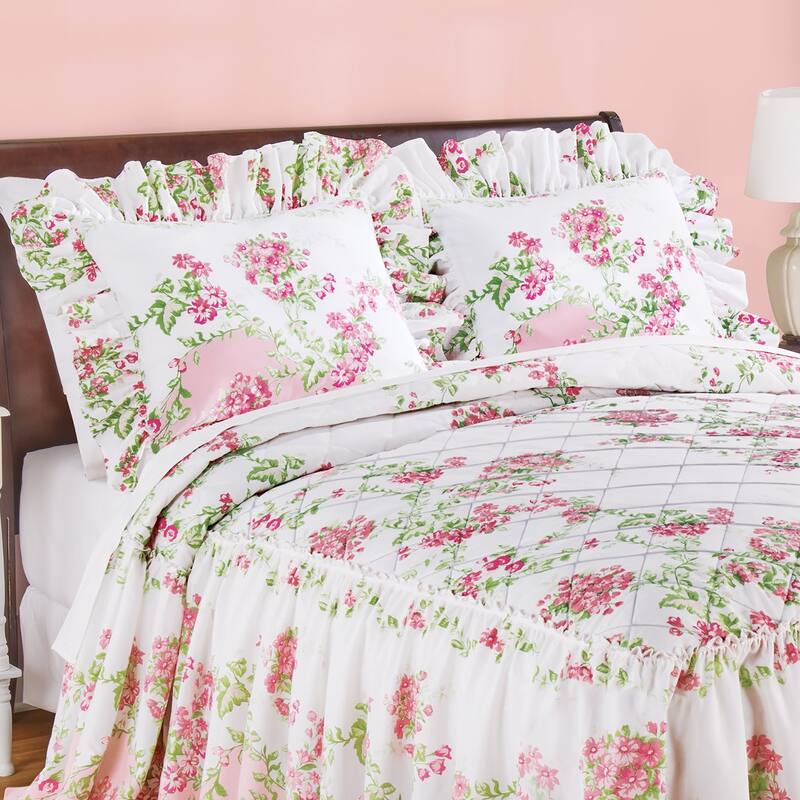 Floral Meadow Ruffled Edge Pillow Sham - Pink - 8.380 x 5.750 x 2.000