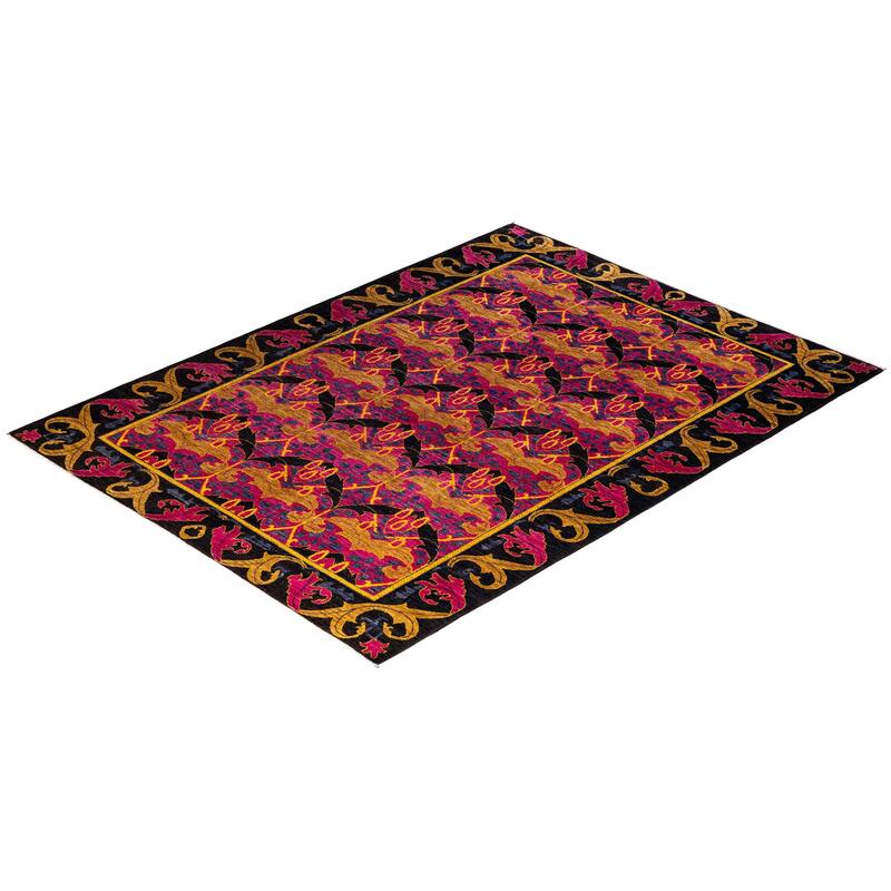 Arts & Crafts One-of-a-Kind Hand-Knotted Area Rug - Black, 6' 3" x 8' 9" - 6' 3" x 8' 9"