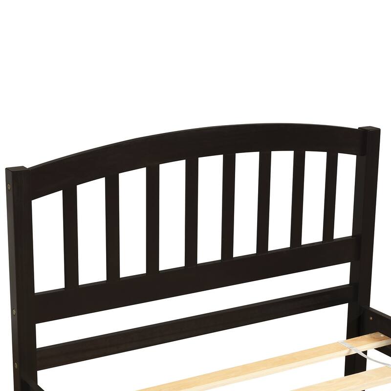 Twin Size Wood Platform Bed Frame with Trundle, Minimalist Design, Solid Pine Construction, Espresso Finish
