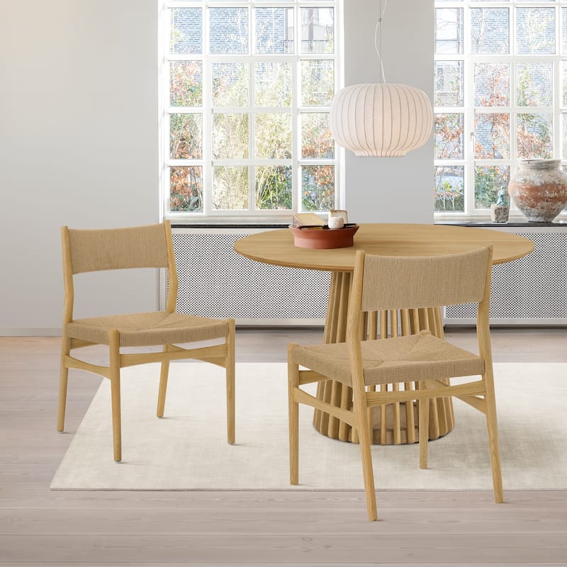 Pasadena Danish Solid Wood Oval Dining Table Set wtih Paper Cord Chairs