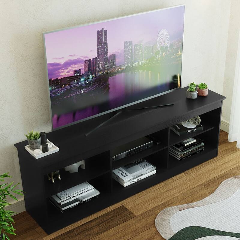 Madesa TV Stand Entertainment Center TV Bench with 6 Open Shelves Easy Cable Management for 65, 75 Inch - 71 inches