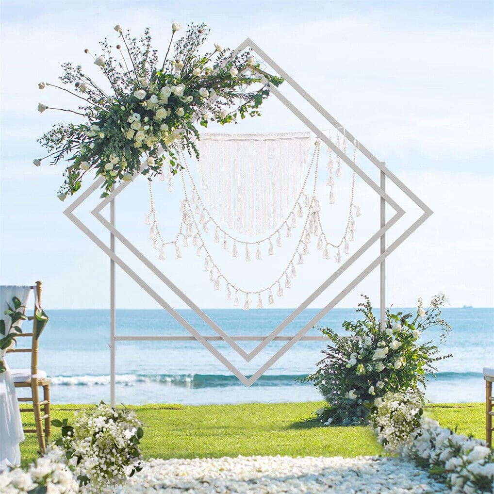 White Geometric Metal Wedding Backdrop Arch Sturdy Stand