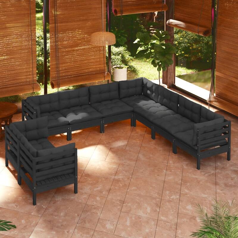 vidaXL Solid Pinewood Patio Lounge Set 10 Piece with Cushions Multi Colors