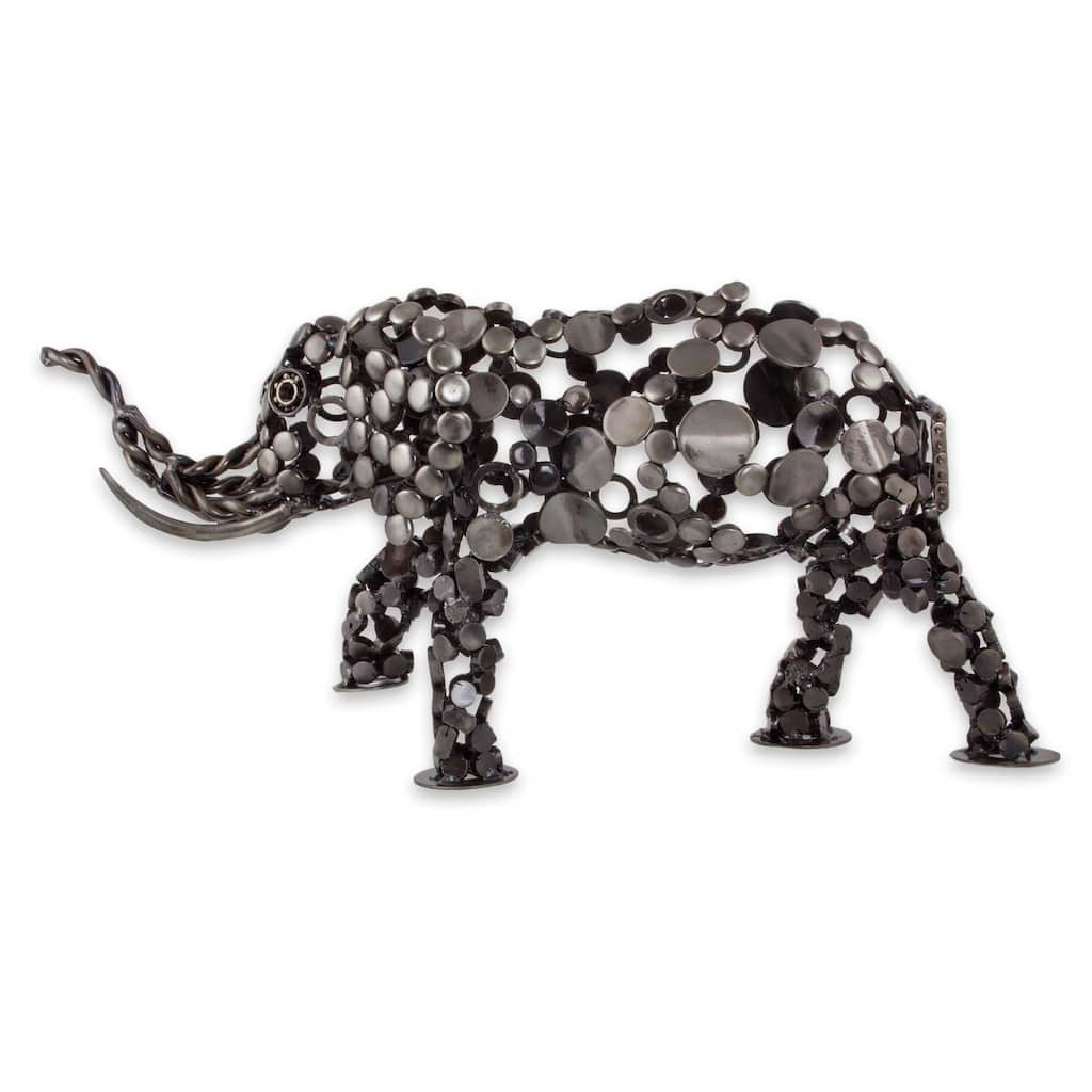 Novica Handmade Rustic Male Elephant Upcycled Metal Sculpture