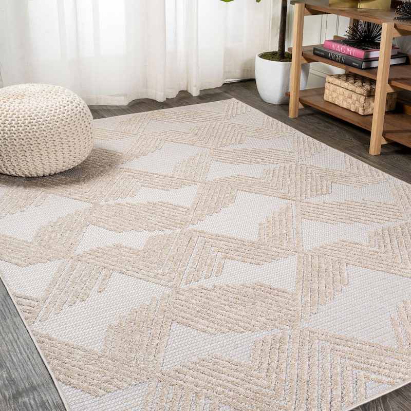 JONATHAN Y Sumak High-Low Pile Art Deco Geometric Indoor/Outdoor Area Rug