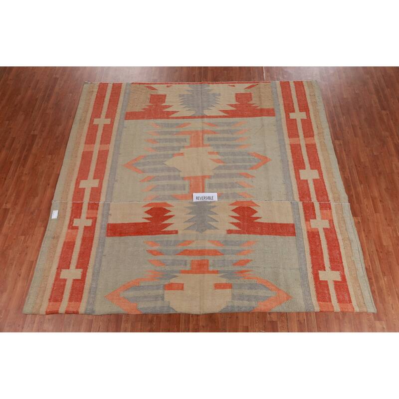 Hand Woven Oriental 100% Jute Carpet Southwestern Modern Multi-Colored Kilim Area Rug - 13' 3'' X 10' 0''
