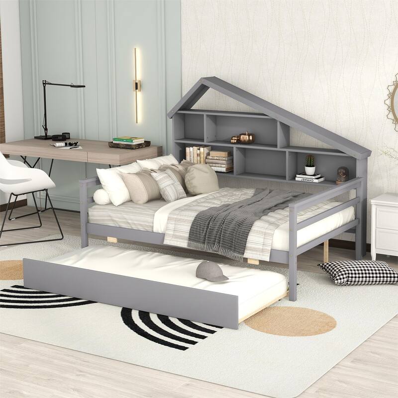 Full Size Platform Bed with Trundle and Shelves Bed Bath & Beyond