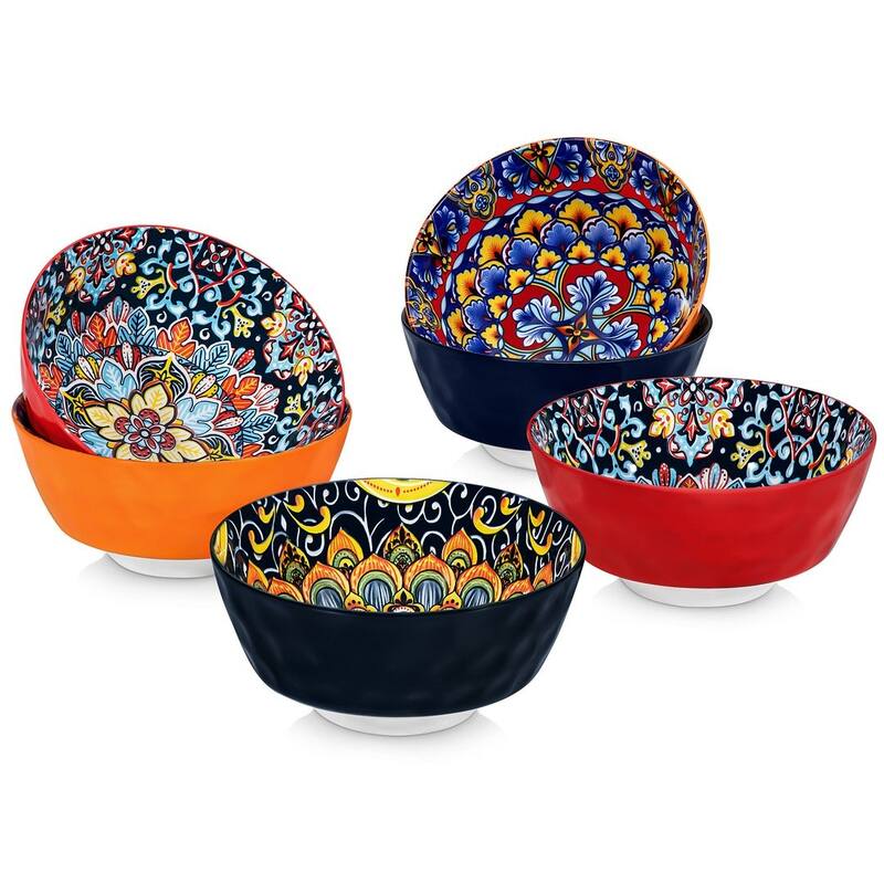 Vancasso SIMI Charming and Perfect Porcelain Serving Bowl Set - Deep green, Red，orange - 6 Piece - 26 Oz.