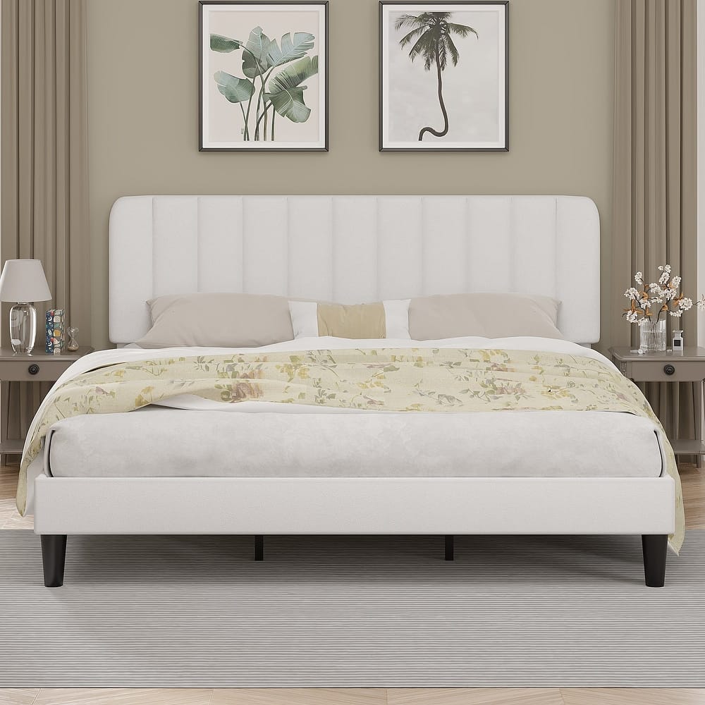 Javlergo King Size Bed Frame with Adjustable Headboard Platform Bed with Wood Slats Heavy Duty Mattress Foundation