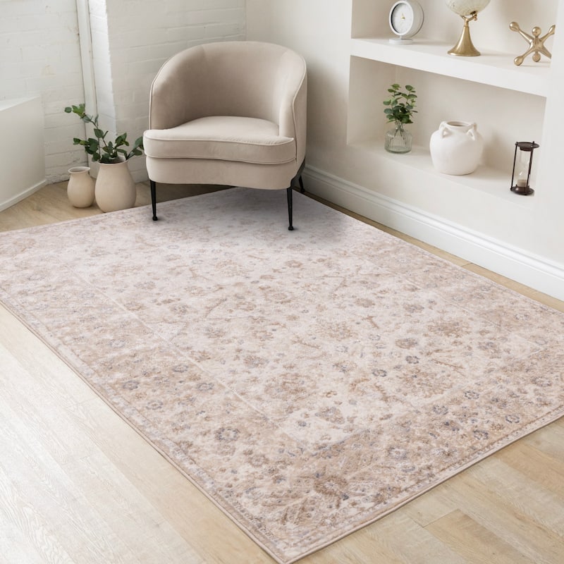 Beige White Grey Elegant Classic Rug