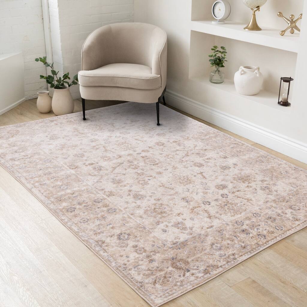 Beige White Grey Elegant Classic Rug