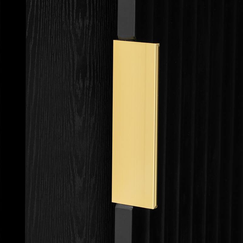 Storage Cabinet with 4 Stripe Door and Side Hooks, Buffet Cabinet Adjustable Shelves & Aluminum Handles for Living Room