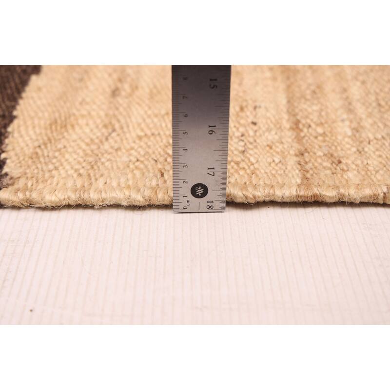 ECARPETGALLERY Flat-Weave Palas Denizli Dark Brown, Tan Jute Kilim - 5'2 x 8'0