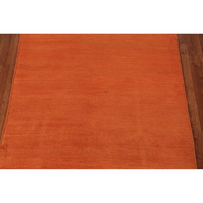 Orange Gabbeh Oriental Rug Handmade Wool Carpet - 3'5" x 4'11"