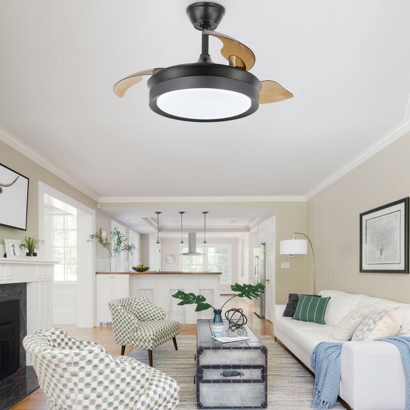 Oaks Aura Modern 36in. LED Light Memory Retractable Ceiling Fan with Light, 6-Speed,Dc Motor Technology, Remote Control