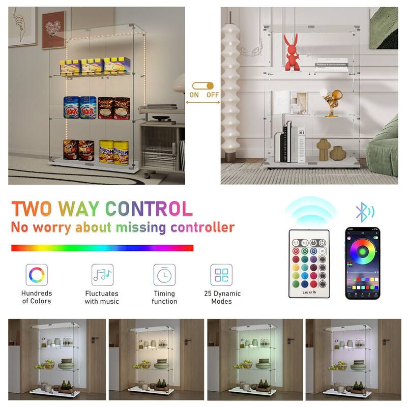 Glass Display Cabinet,Wine Cabinet,Storage Cabinet,File Cabinet, Tempered Glass Top,Bluetooth Led Light Strip,With Door Lock