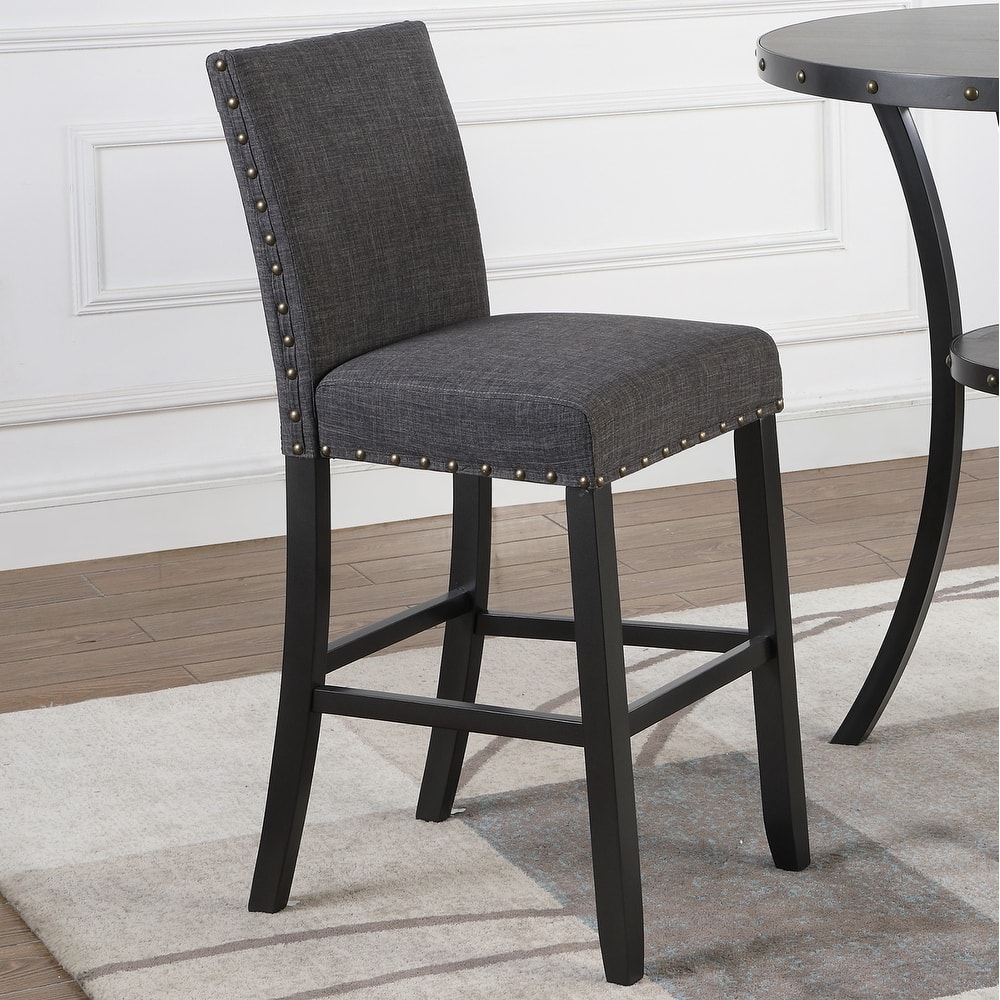 Roundhill Furniture Biony Fabric 29" Bar Stools with Nailhead Trim (Set of 2)