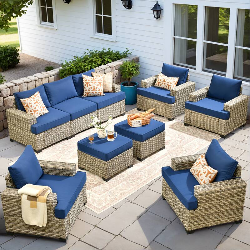XIZZI 9-piece Patio Furniture Set Outdoor Wicker Chair - Navy Blue