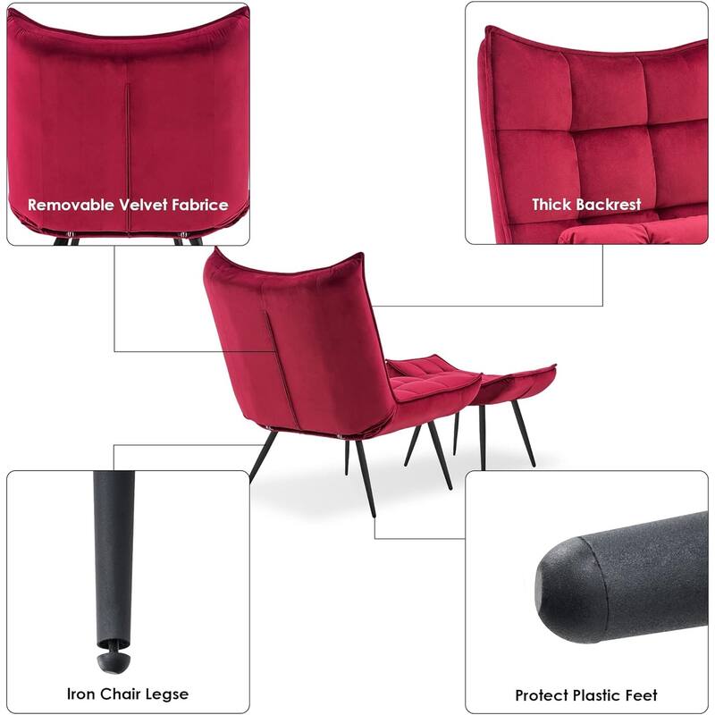 MCombo set of 2 Accent Chair with Ottoman, Velvet Tufted Wingback Chair 4079