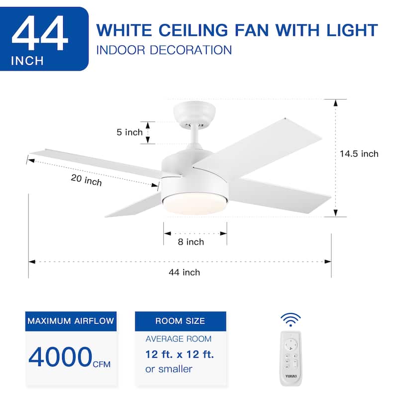 44 In Intergrated LED Ceiling Fan with Black ABS Blade