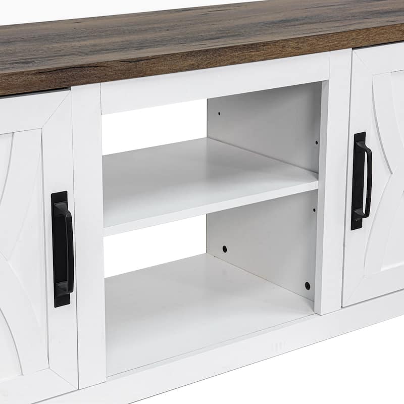 58-inch Farmhouse White Media Console TV Stand for TVs up to 65" with Door and Open Shelves