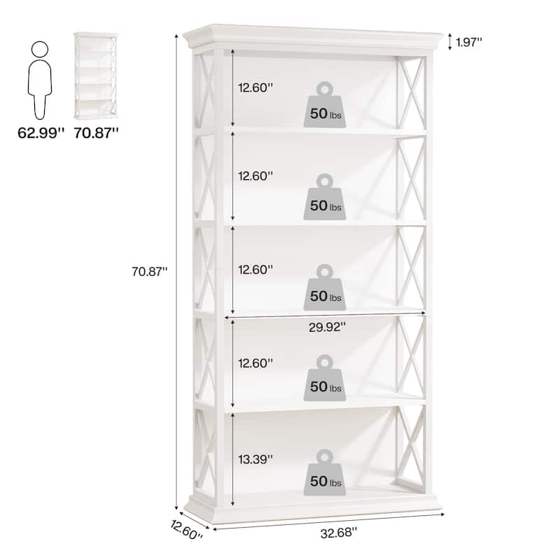 5-Tier Industrial Bookcase, 71 Inches Bookshelves and Bookcases