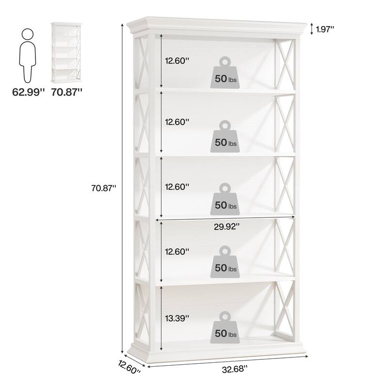 71-inch Tall 6-tier Industrial Bookcase - 11.8"D x 31.5"W x 70.86"H