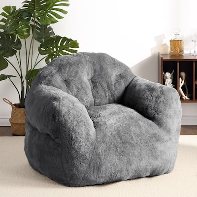 Extra Large Pre-Filled Dark Grey Bean Bag Chair Sofa for Living Room Bedroom