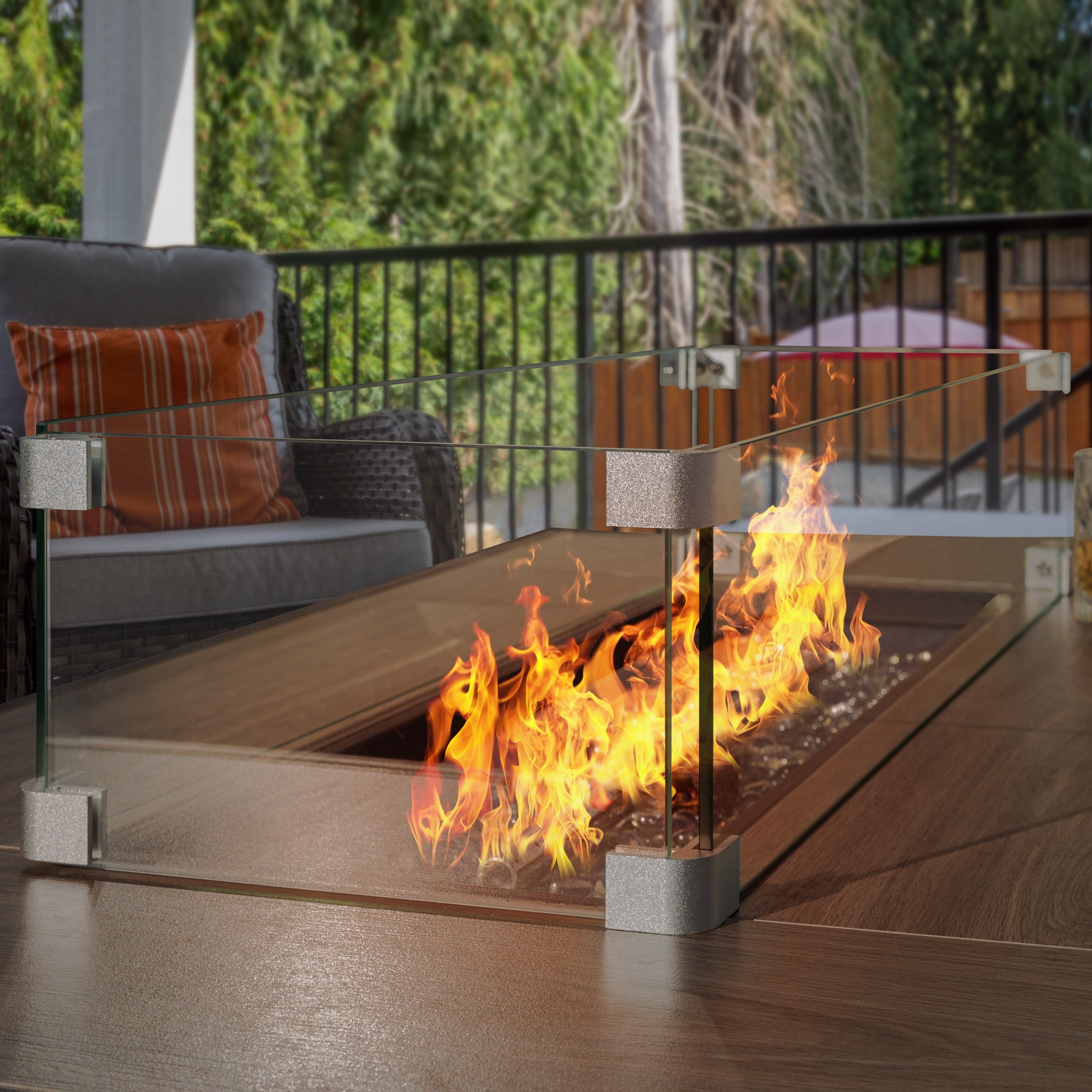 Nuu Garden Glass Wind Guard for Fire Pit Table, Tempered Glass Heat Resistance - 29 in. X 10 in. X 6 in