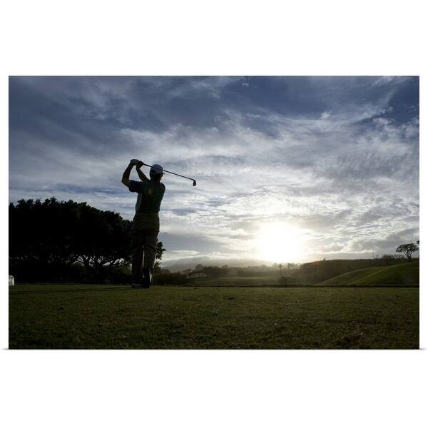 Shop Mature Man Swinging Golf Club At Dusk Multi Color